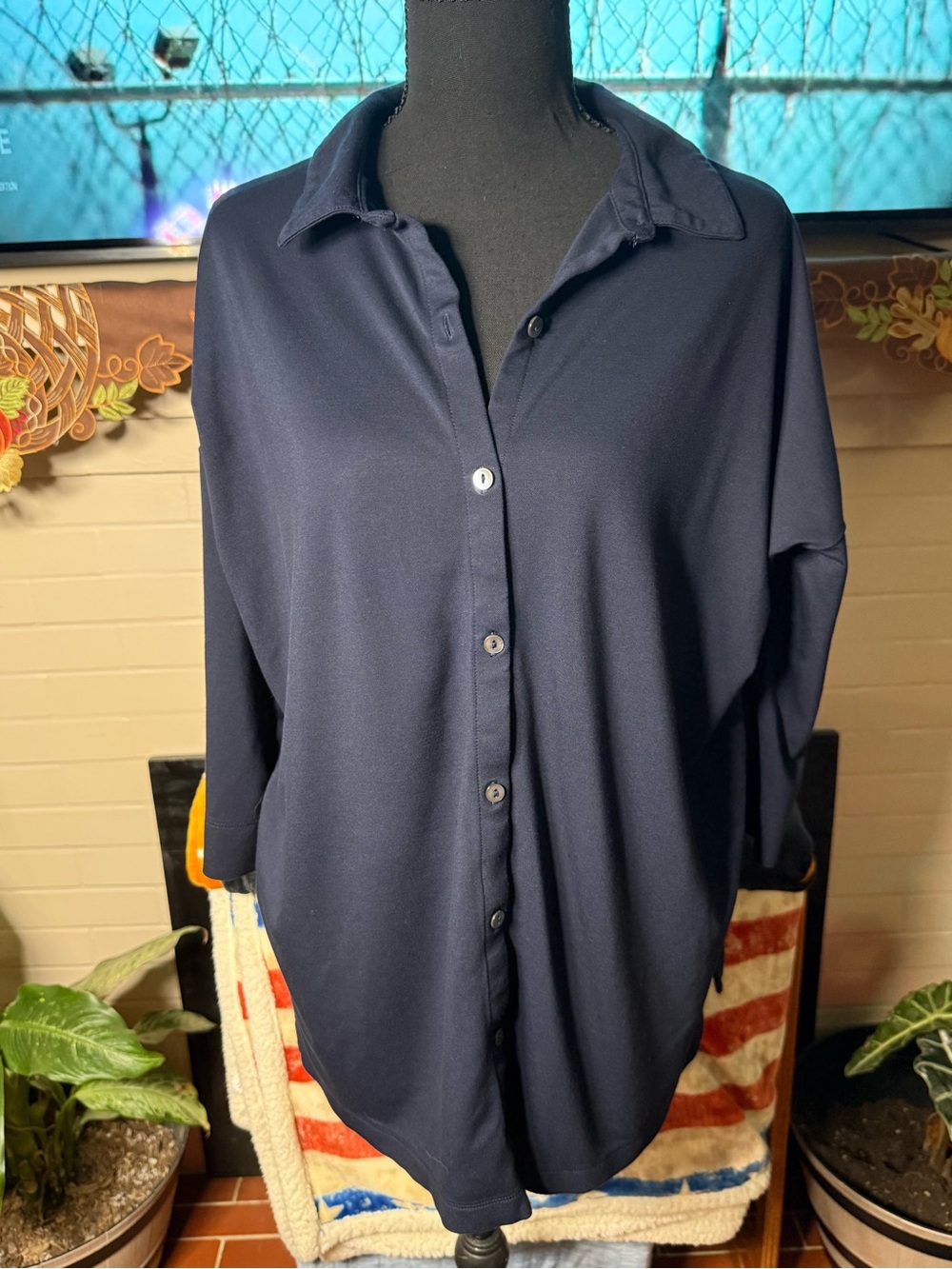 J. Jill Navy Relaxed Button-Down Shirt
